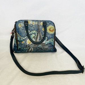 Starry Night Styled Anuschka Handbag with Eiffel Tower